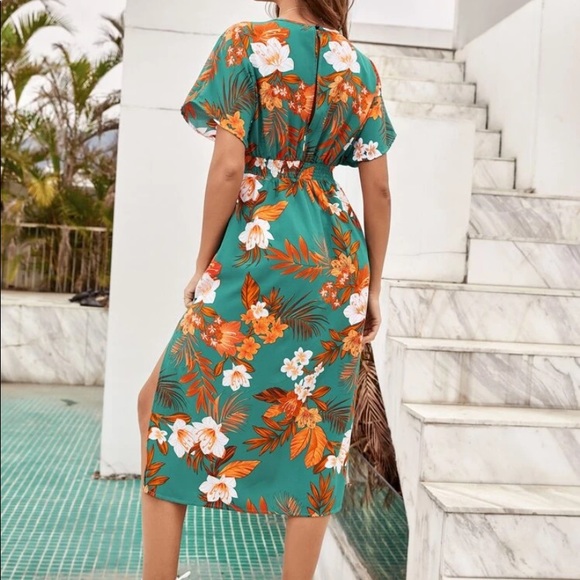 Boho floral spit thigh A line dress - Picture 2 of 5